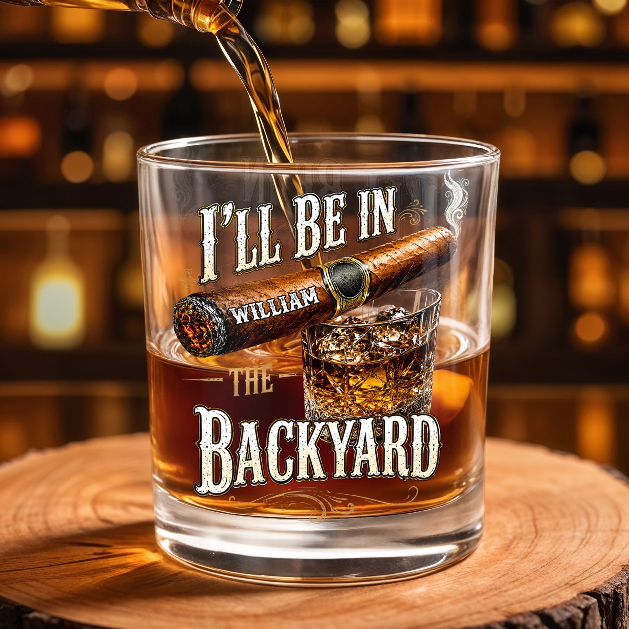 Personalized Custom Whiskey Glass Gift for Dad Cigar Lovers