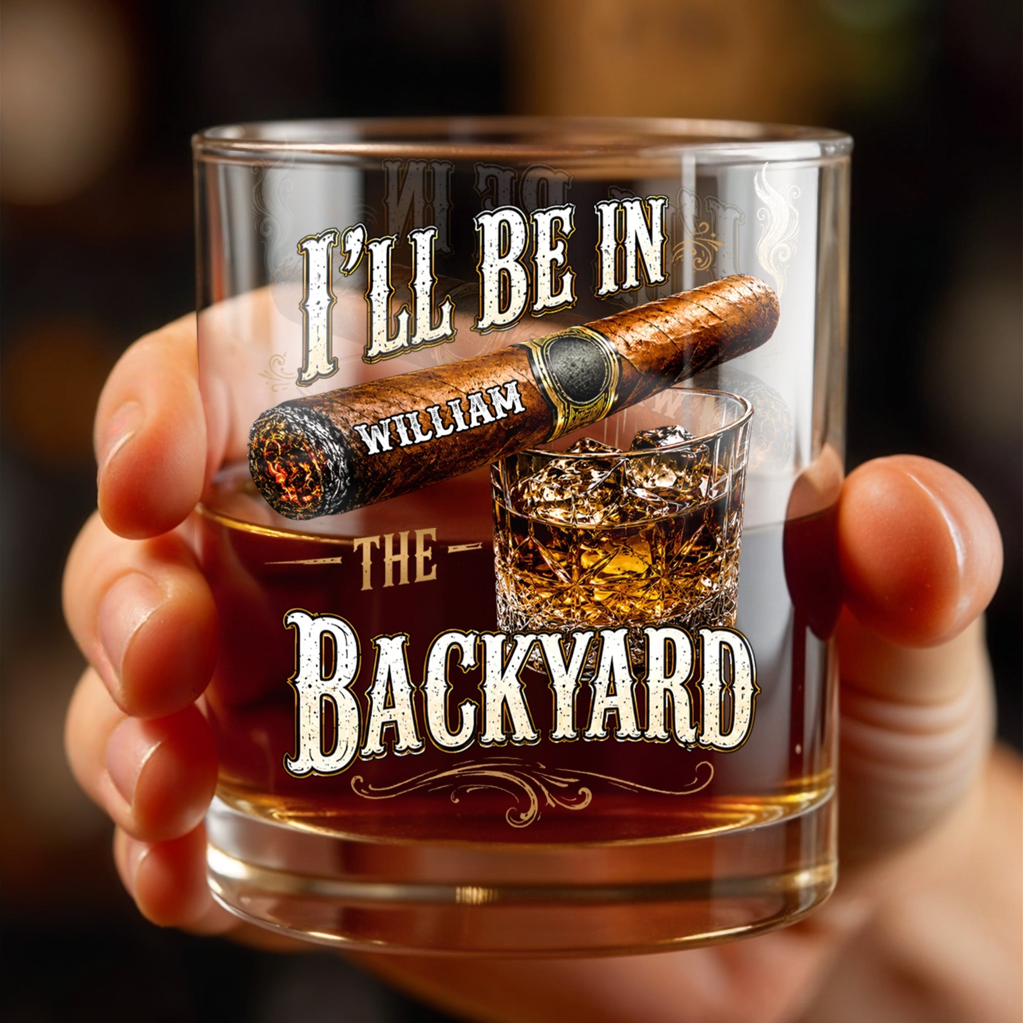 Personalized Custom Whiskey Glass Gift for Dad Cigar Lovers