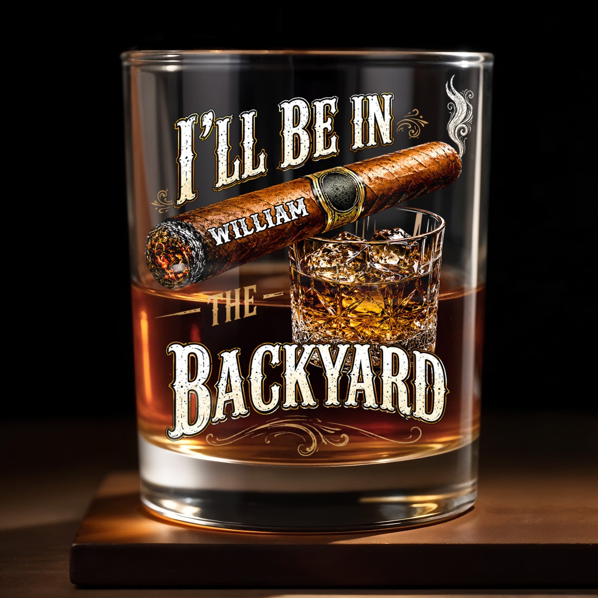 Personalized Custom Whiskey Glass Gift for Dad Cigar Lovers