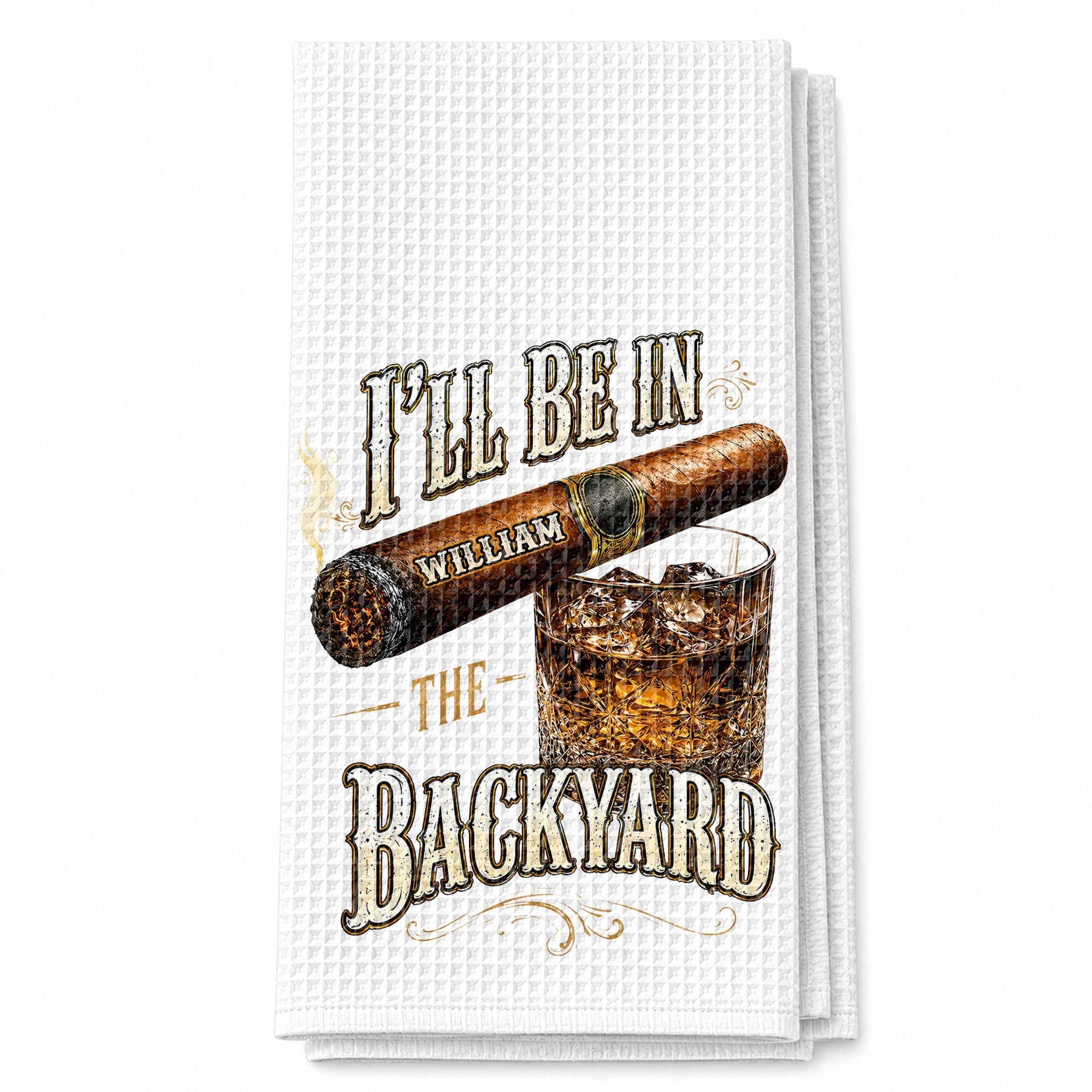 Personalized Kitchen Towel Custom Cigar Whiskey Gift for Him