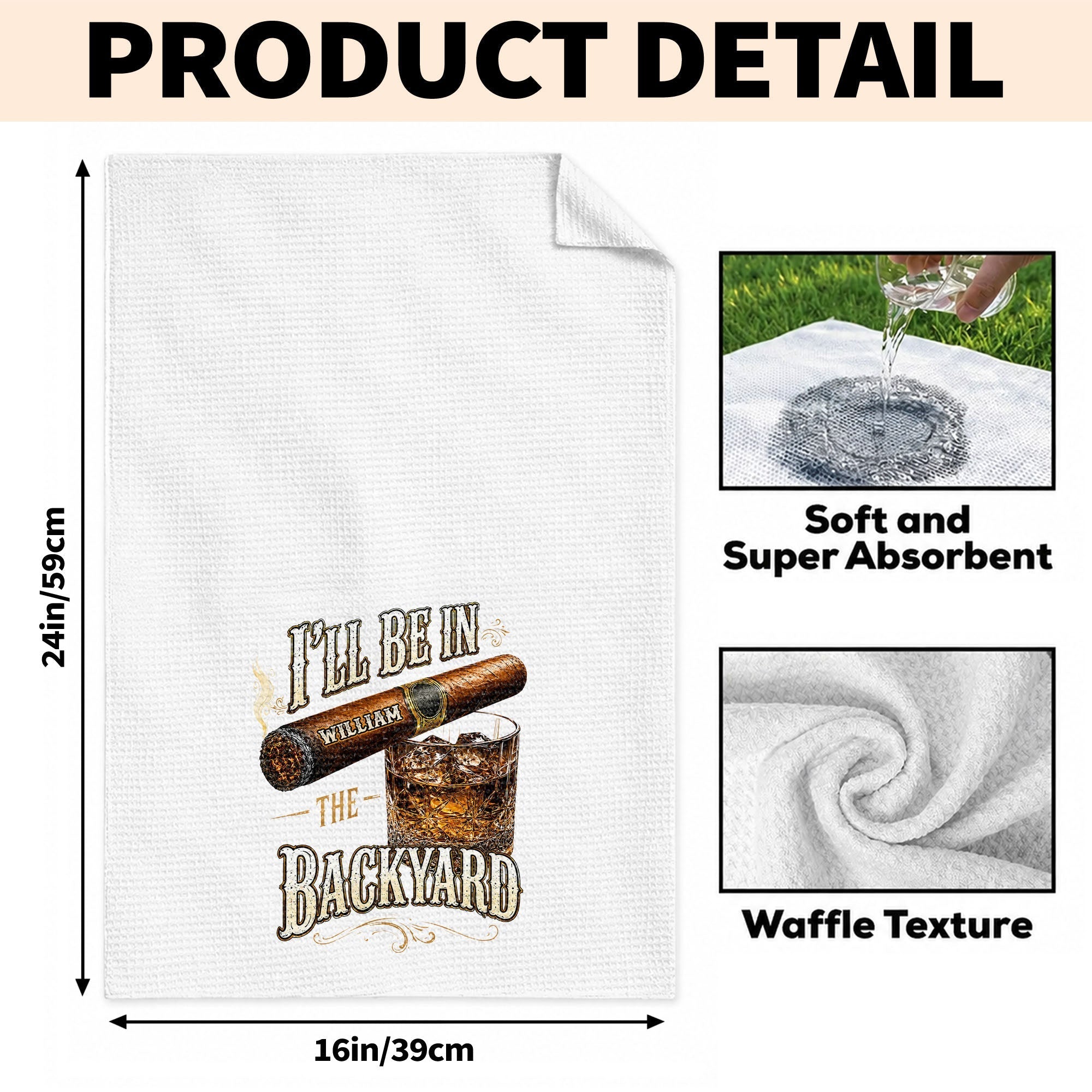 Personalized Kitchen Towel Custom Cigar Whiskey Gift for Him