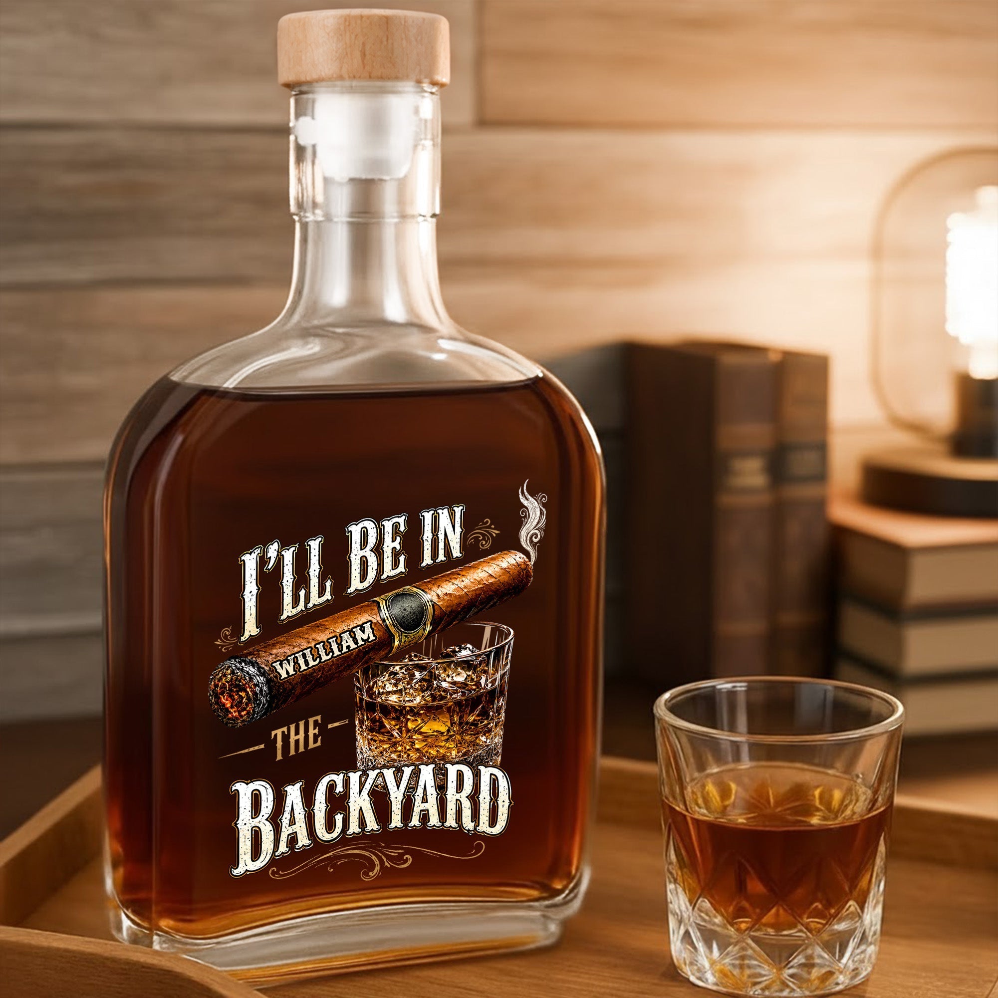 Personalized Whiskey Bottle Custom Name Cigar Gift for Him