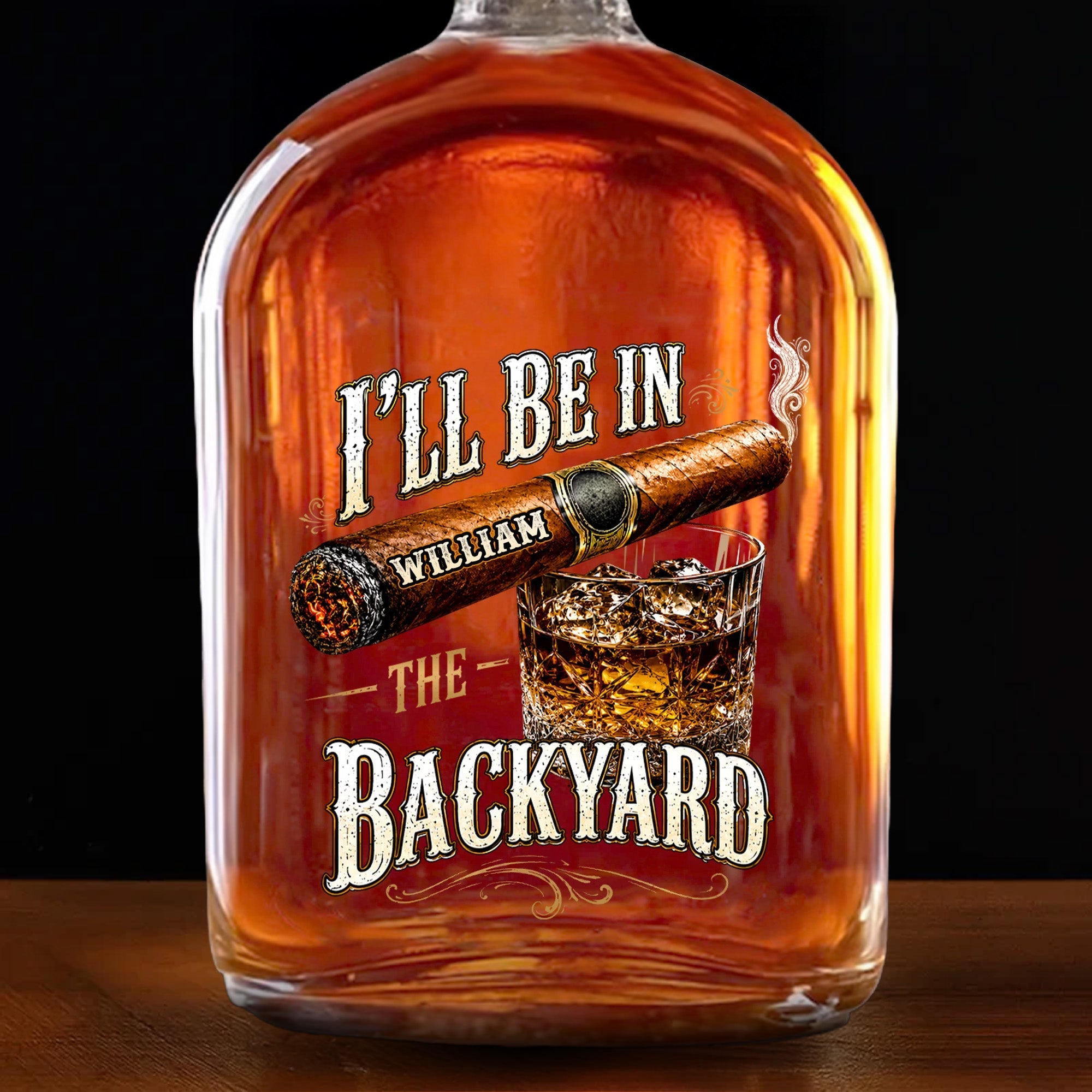 Personalized Whiskey Bottle Custom Name Cigar Gift for Him