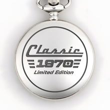 Load image into Gallery viewer, Personalized Silver Plated Pocket Watch Custom Birth Year Gift for Dad
