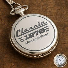 Load image into Gallery viewer, Personalized Silver Plated Pocket Watch Custom Birth Year Gift for Dad
