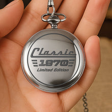 Load image into Gallery viewer, Personalized Silver Plated Pocket Watch Custom Birth Year Gift for Dad
