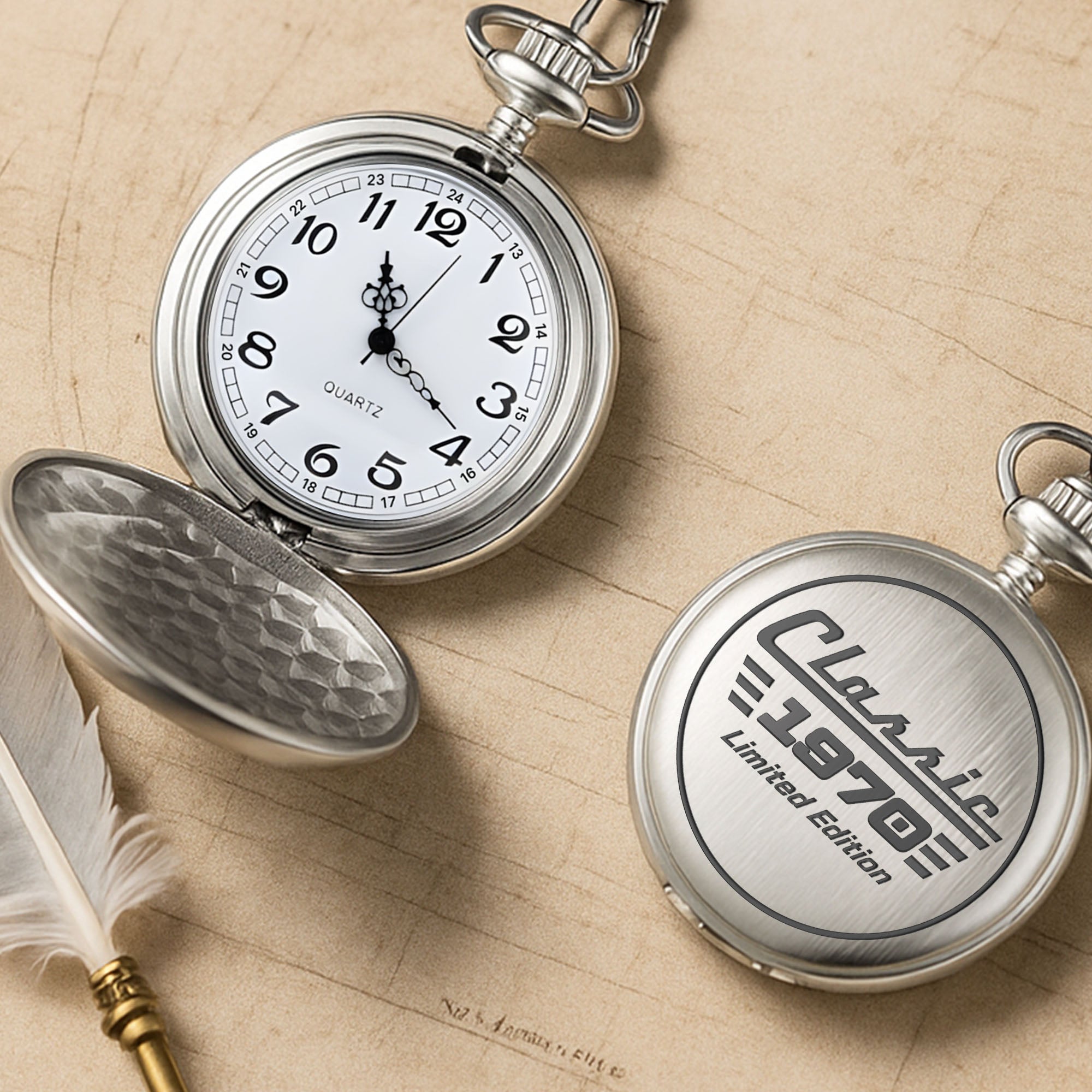 Personalized Silver Plated Pocket Watch Custom Birth Year Gift for Dad
