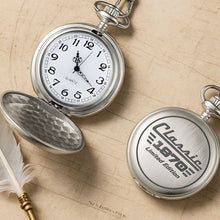Load image into Gallery viewer, Personalized Silver Plated Pocket Watch Custom Birth Year Gift for Dad
