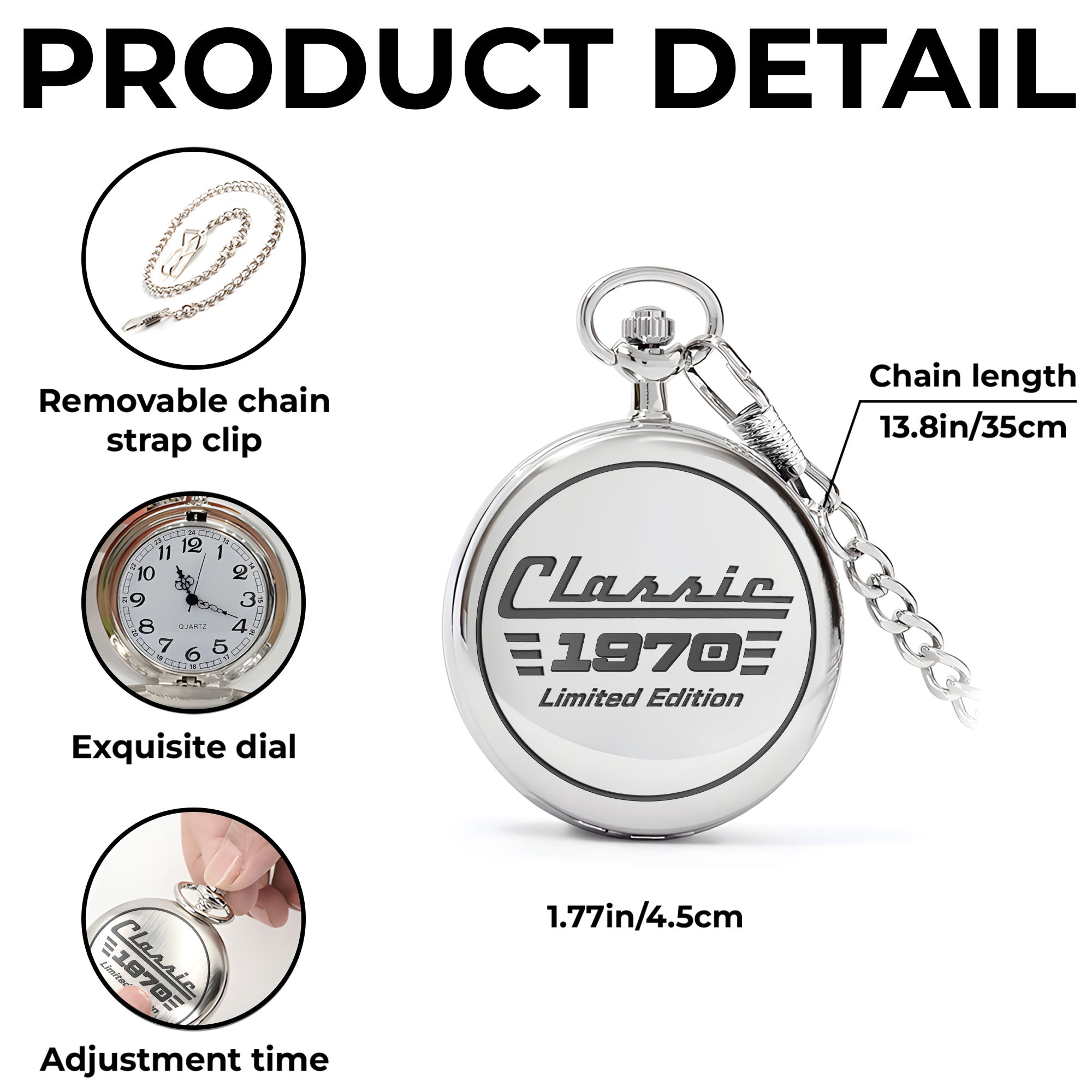 Personalized Silver Plated Pocket Watch Custom Birth Year Gift for Dad