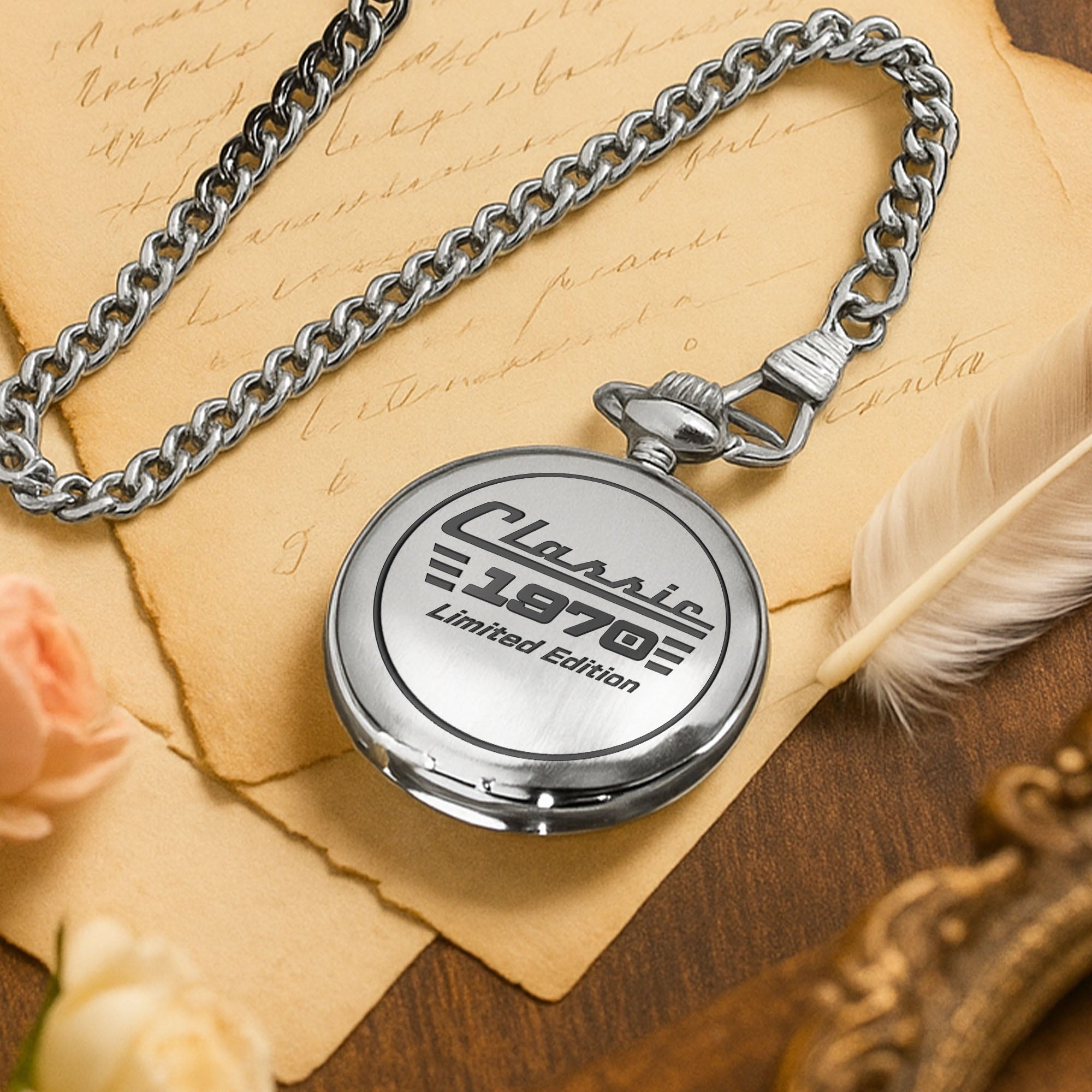 Personalized Silver Plated Pocket Watch Custom Birth Year Gift for Dad