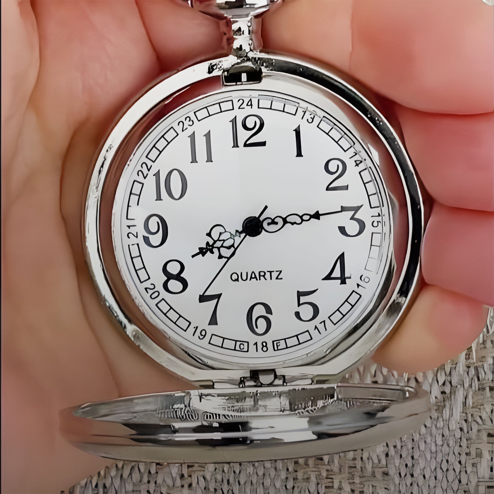 Personalized Silver Plated Pocket Watch Custom Birth Year Gift for Dad