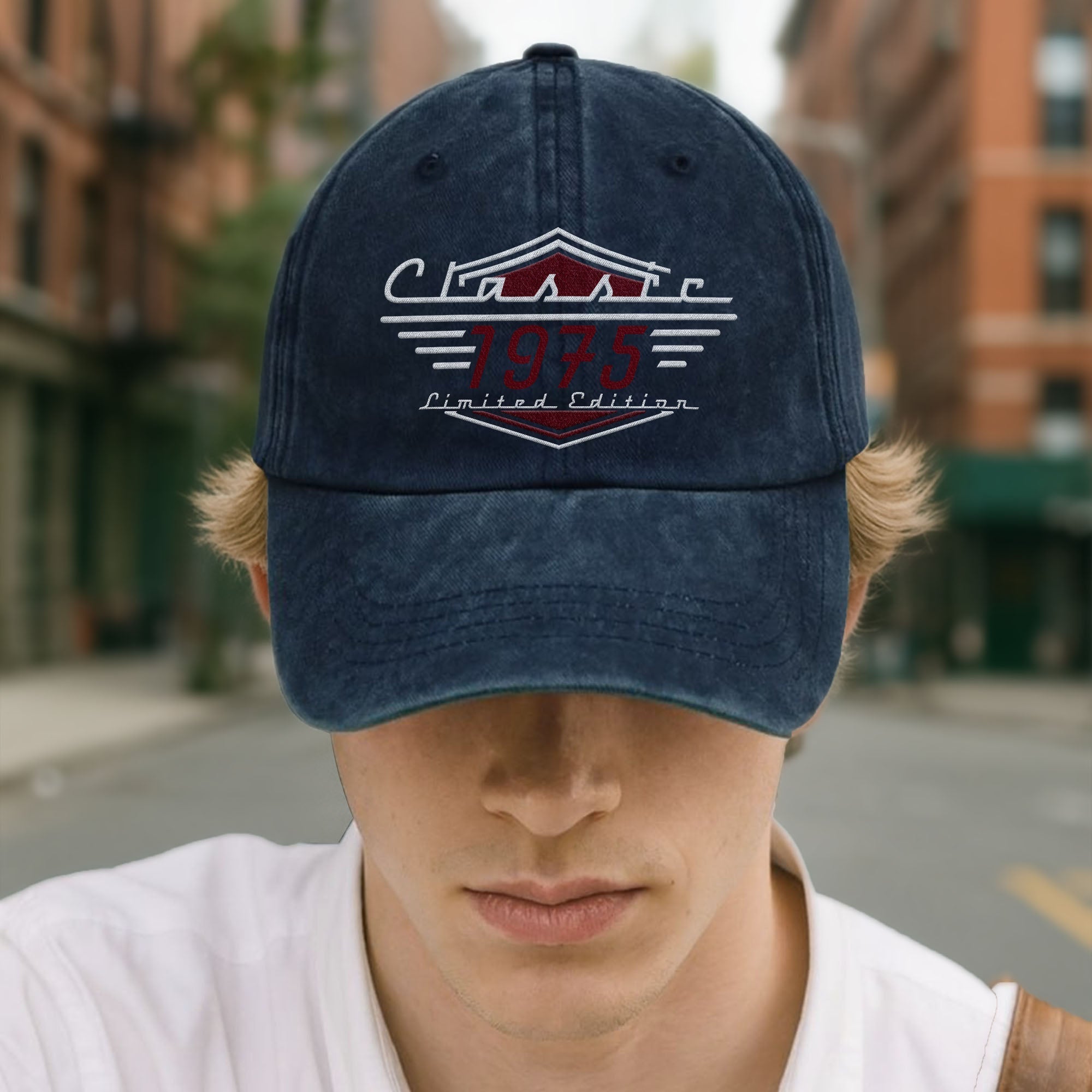 Personalized Washed Denim Cap Custom Emblem Gift for Dad