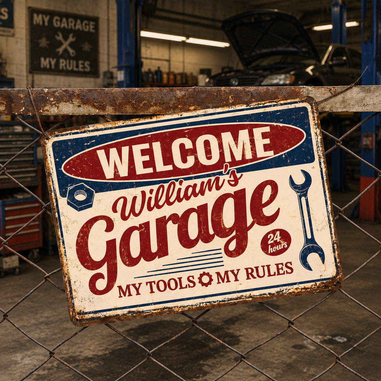 Personalized Metal Sign Welcome To My Garage Custom Gift for Dad
