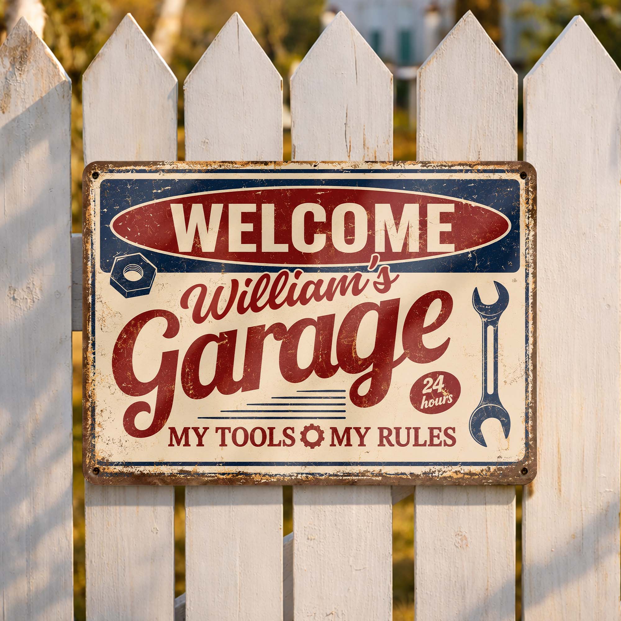 Personalized Metal Sign Welcome To My Garage Custom Gift for Dad