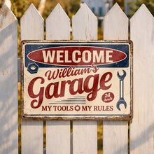 Load image into Gallery viewer, Personalized Metal Sign Welcome To My Garage Custom Gift for Dad
