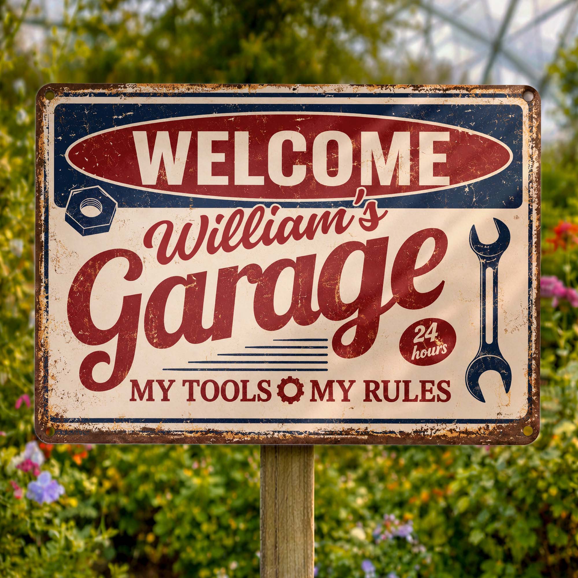 Personalized Metal Sign Welcome To My Garage Custom Gift for Dad