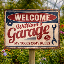 Load image into Gallery viewer, Personalized Metal Sign Welcome To My Garage Custom Gift for Dad
