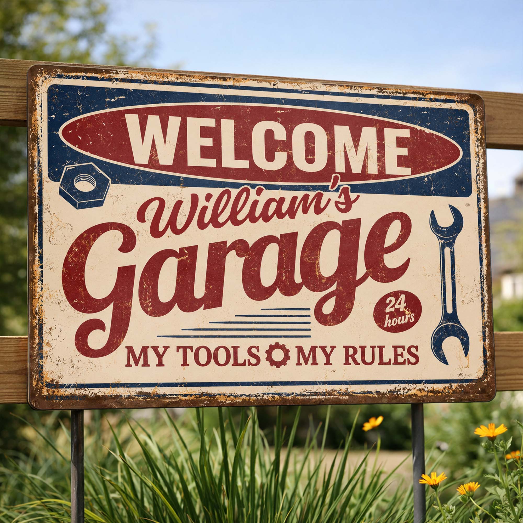 Personalized Metal Sign Welcome To My Garage Custom Gift for Dad