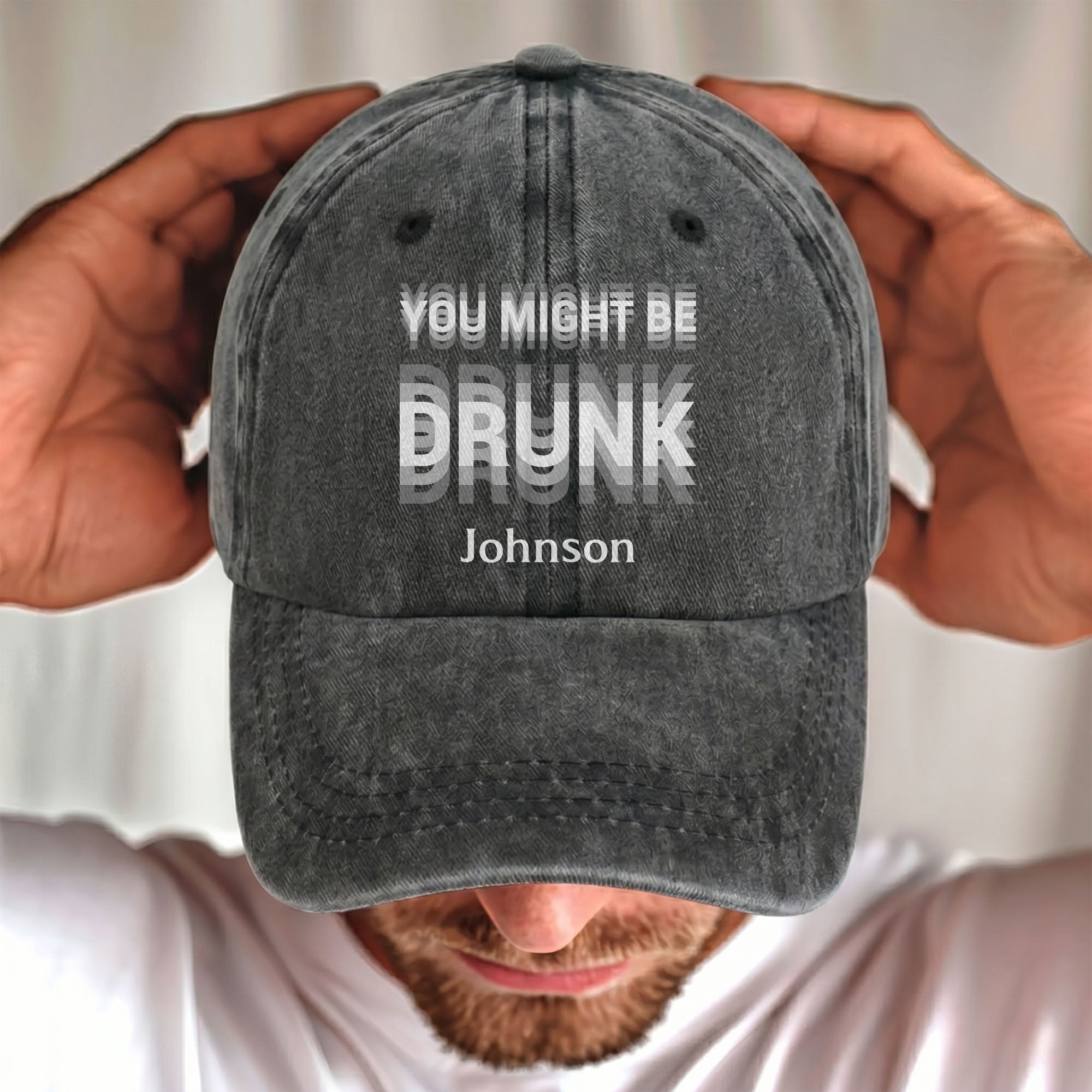 Personalized Washed Denim Cap Custom Name Gift for Him