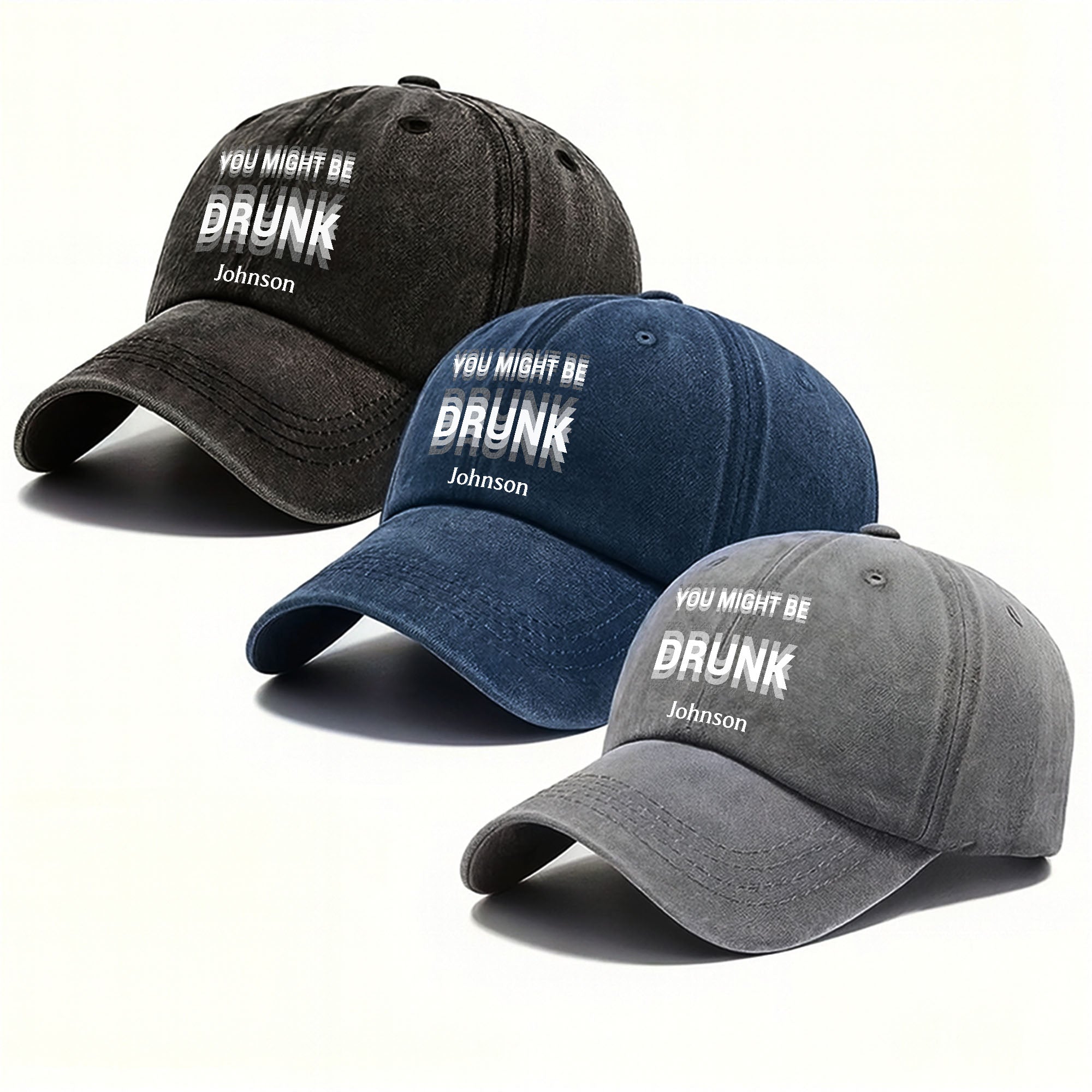 Personalized Washed Denim Cap Custom Name Gift for Him