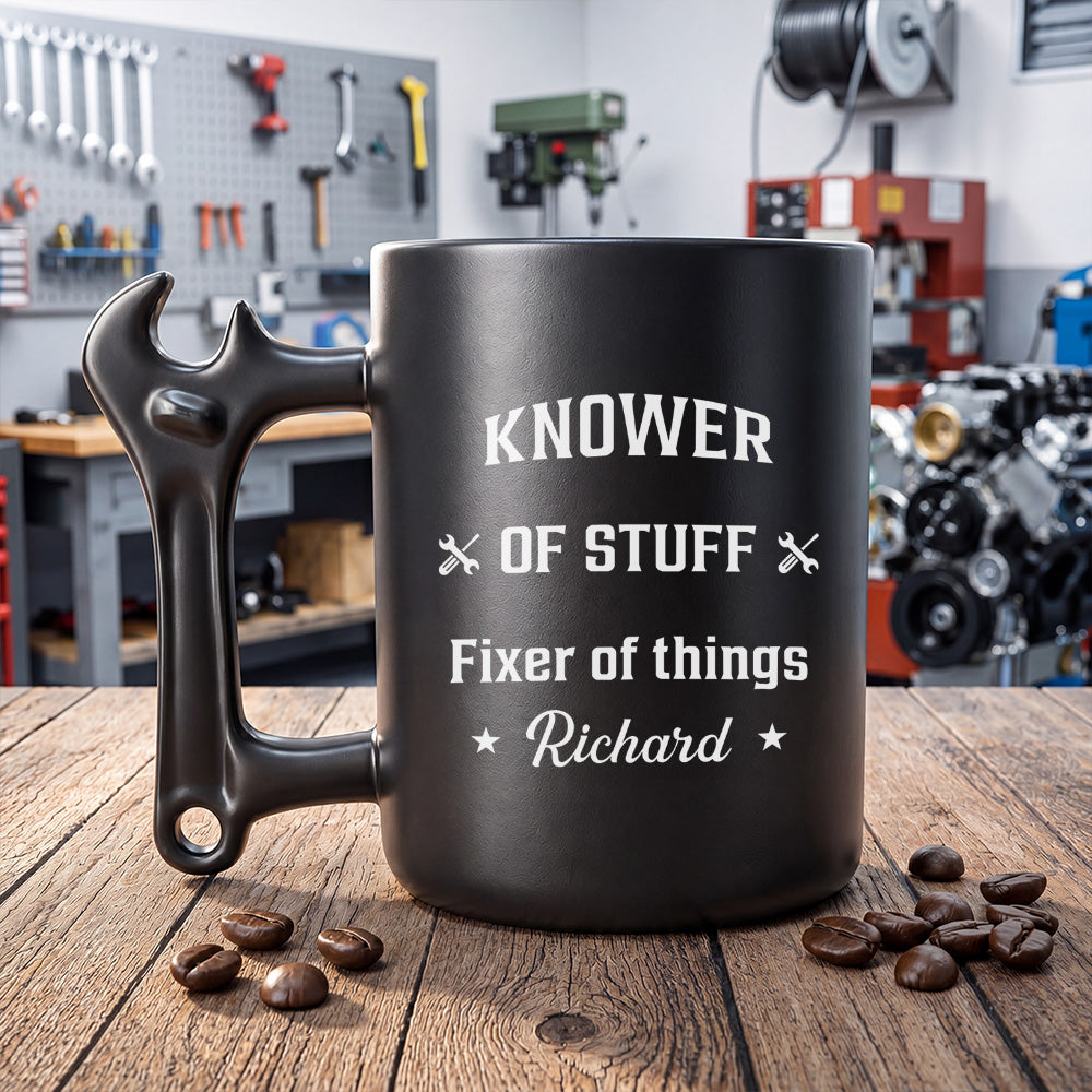 Personalized Mechanic Coffee Mug with Wrench Handle Gift for Him