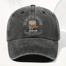 Load image into Gallery viewer, Personalized Washed Denim Cap for Him with Cigar Club Design
