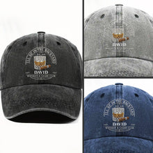 Load image into Gallery viewer, Personalized Washed Denim Cap for Him with Cigar Club Design
