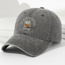 Load image into Gallery viewer, Personalized Washed Denim Cap for Him with Cigar Club Design
