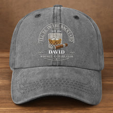 Load image into Gallery viewer, Personalized Washed Denim Cap for Him with Cigar Club Design
