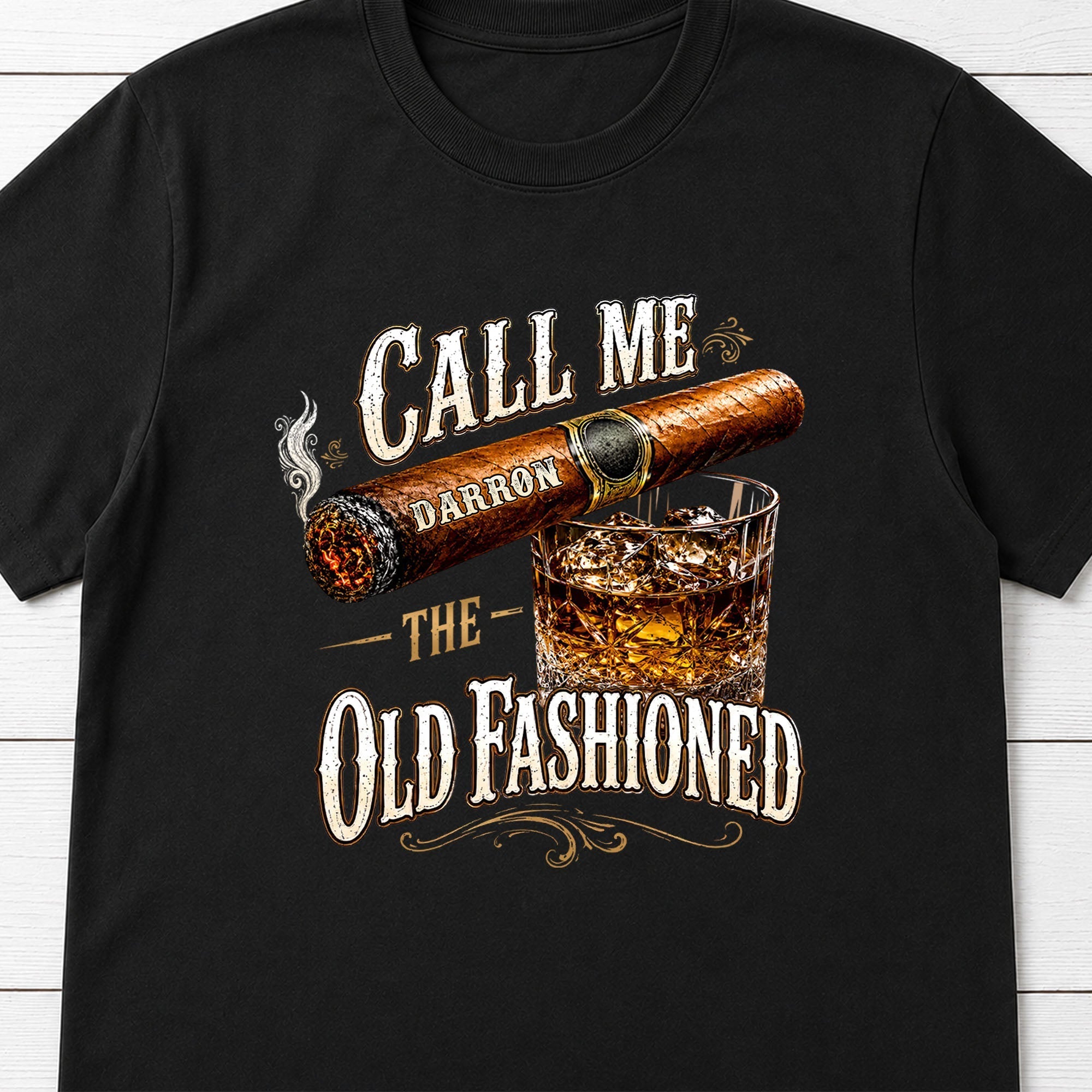 Personalized Cigar and Whiskey Glass T-Shirt Hoodie Gift for Him