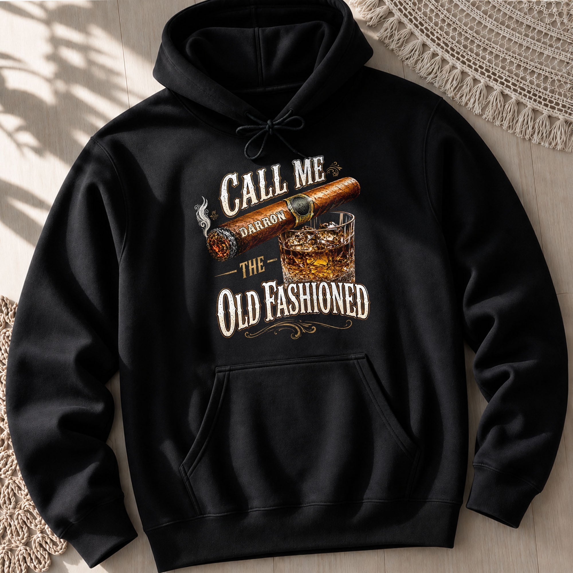 Personalized Cigar and Whiskey Glass T-Shirt Hoodie Gift for Him