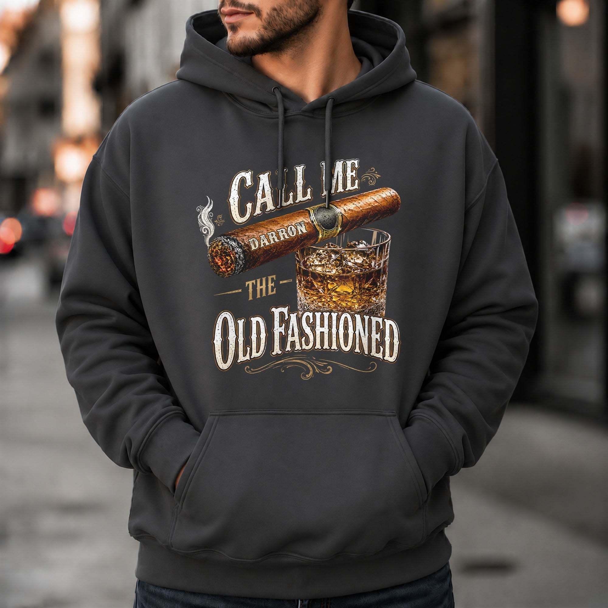 Personalized Cigar and Whiskey Glass T-Shirt Hoodie Gift for Him