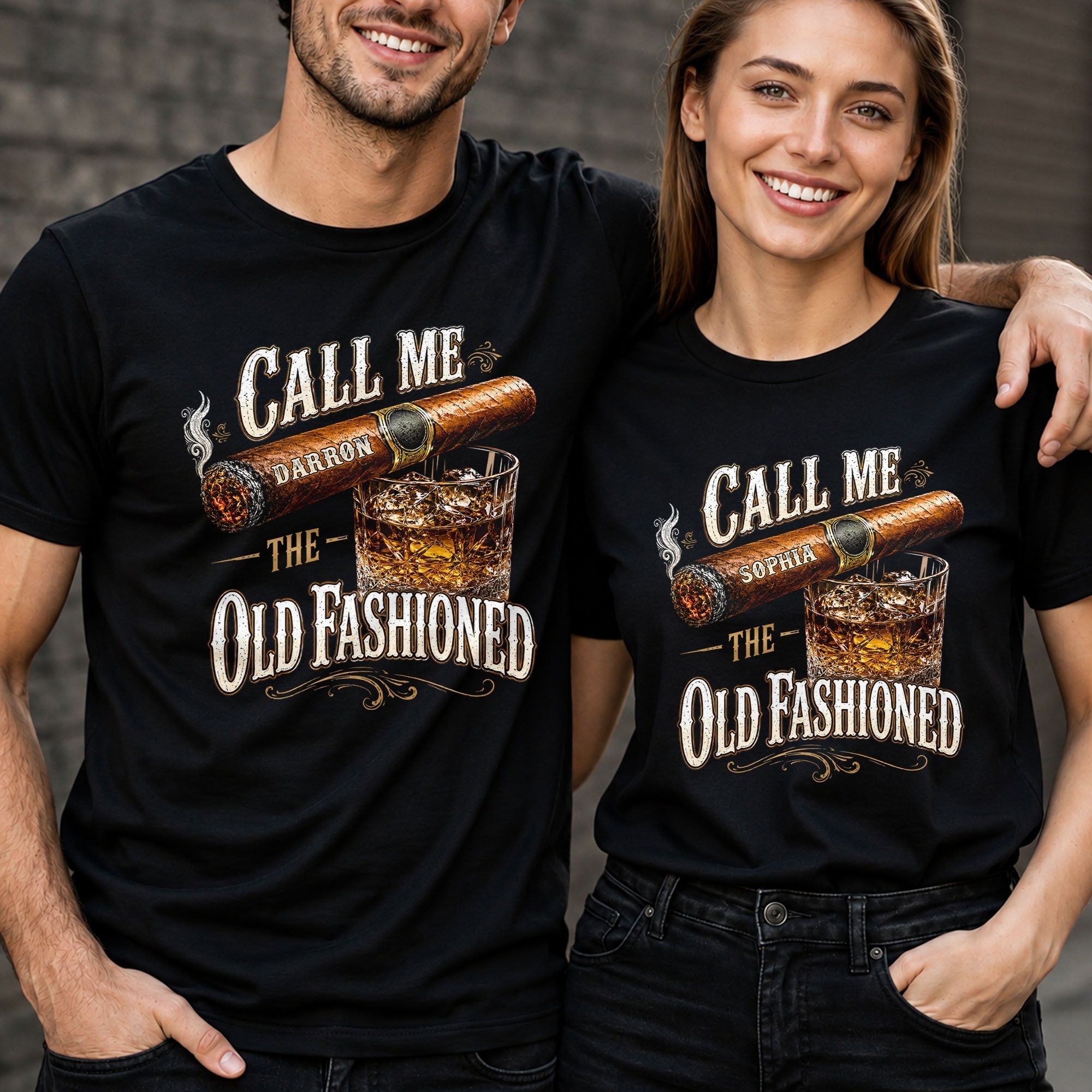 Personalized Cigar and Whiskey Glass T-Shirt Hoodie Gift for Him