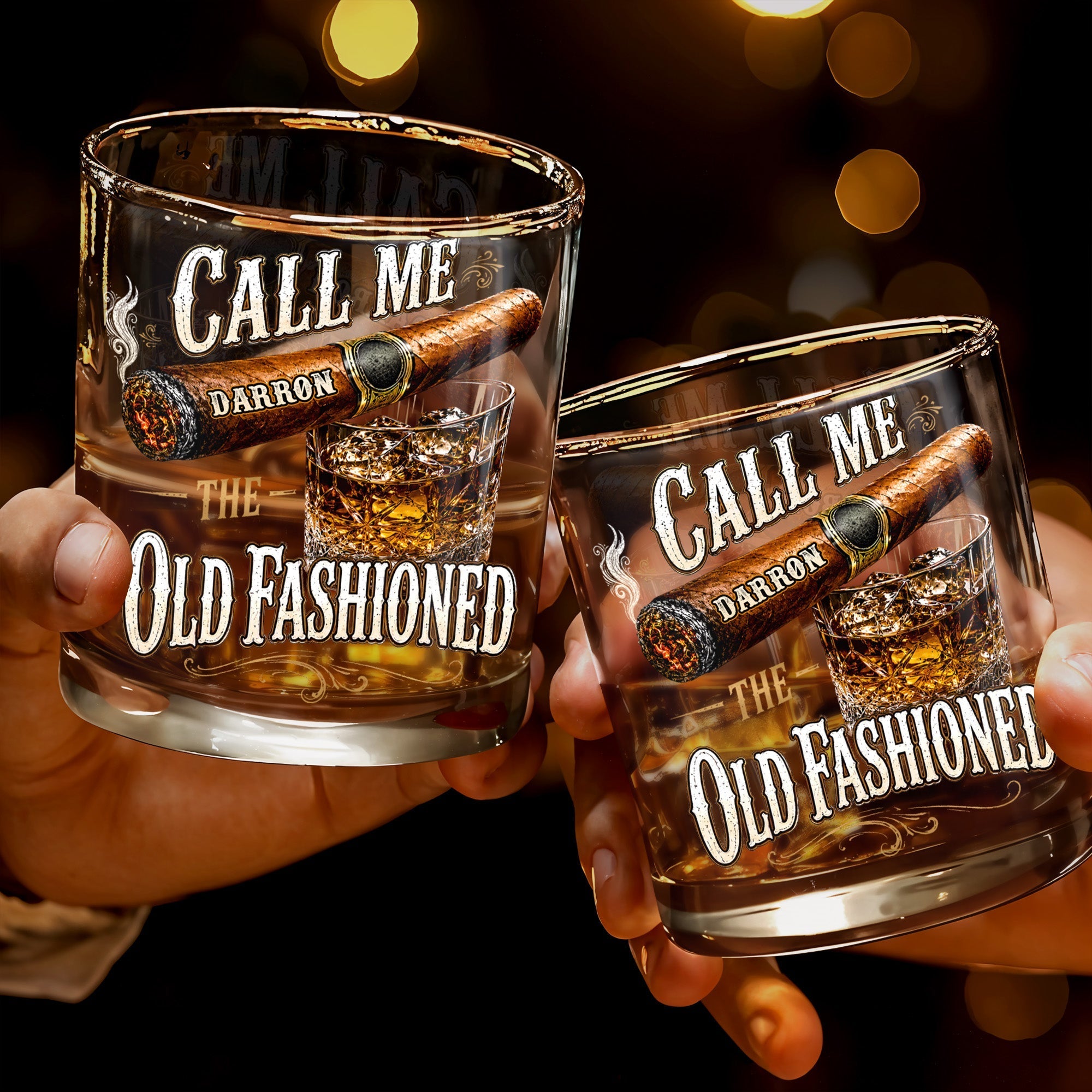 Personalized Custom Whiskey Glass Gift for Dad with Cigar Design