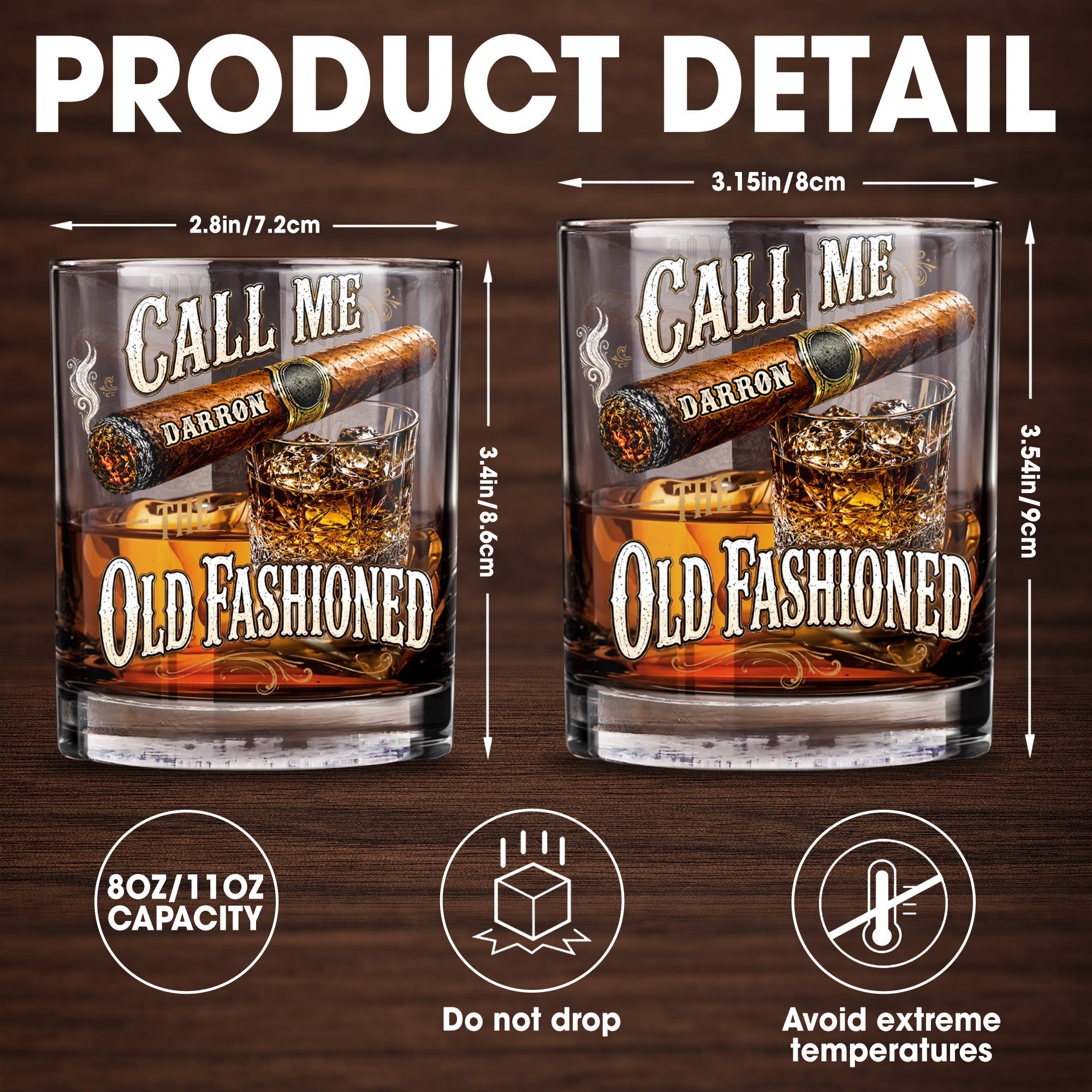 Personalized Custom Whiskey Glass Gift for Dad with Cigar Design