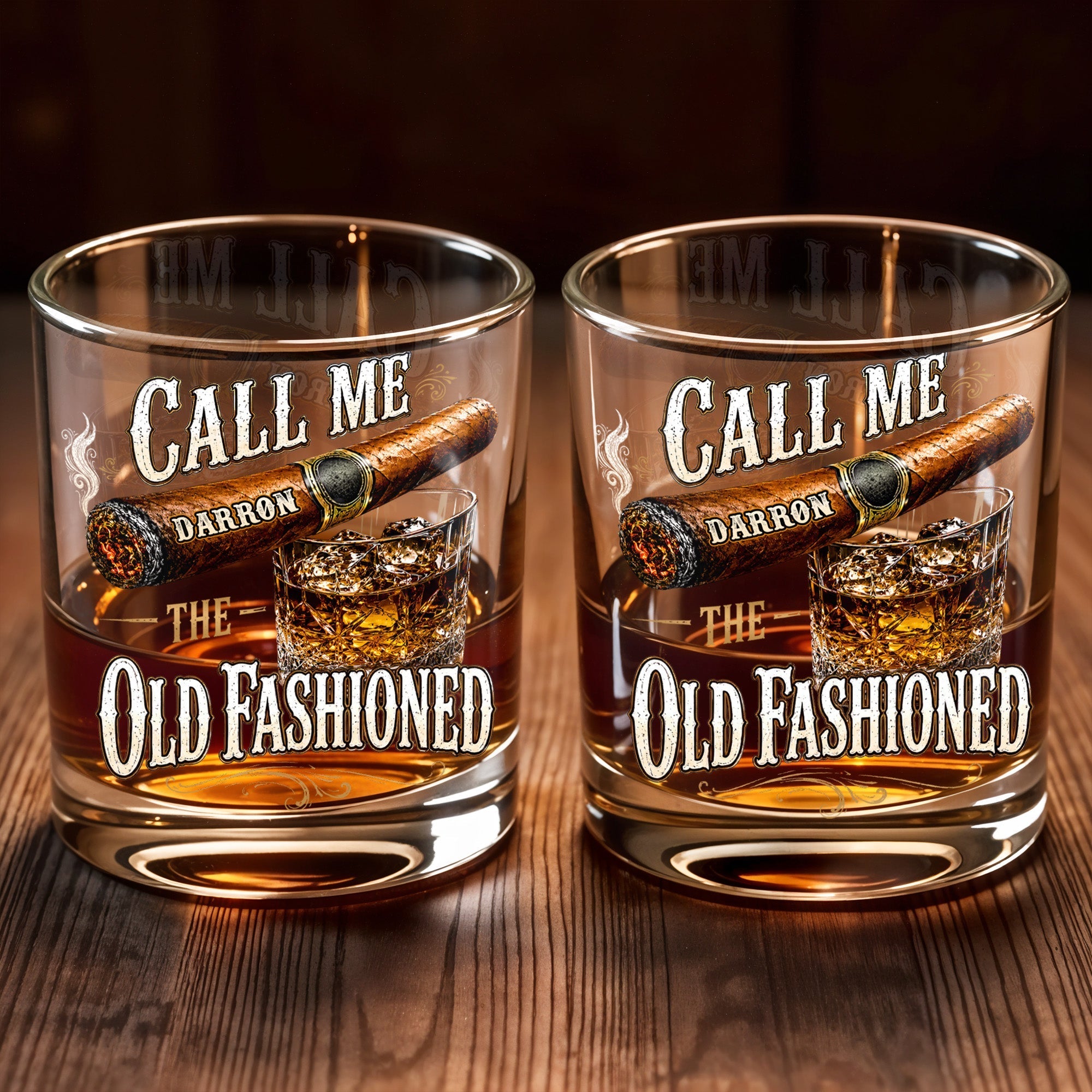 Personalized Custom Whiskey Glass Gift for Dad with Cigar Design