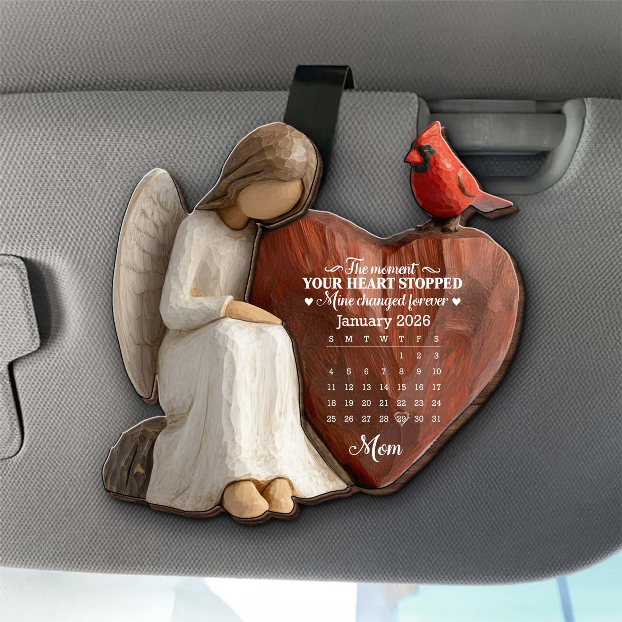 Personalized Wood Heart Car Visor Clip Memorial Gift for Mom