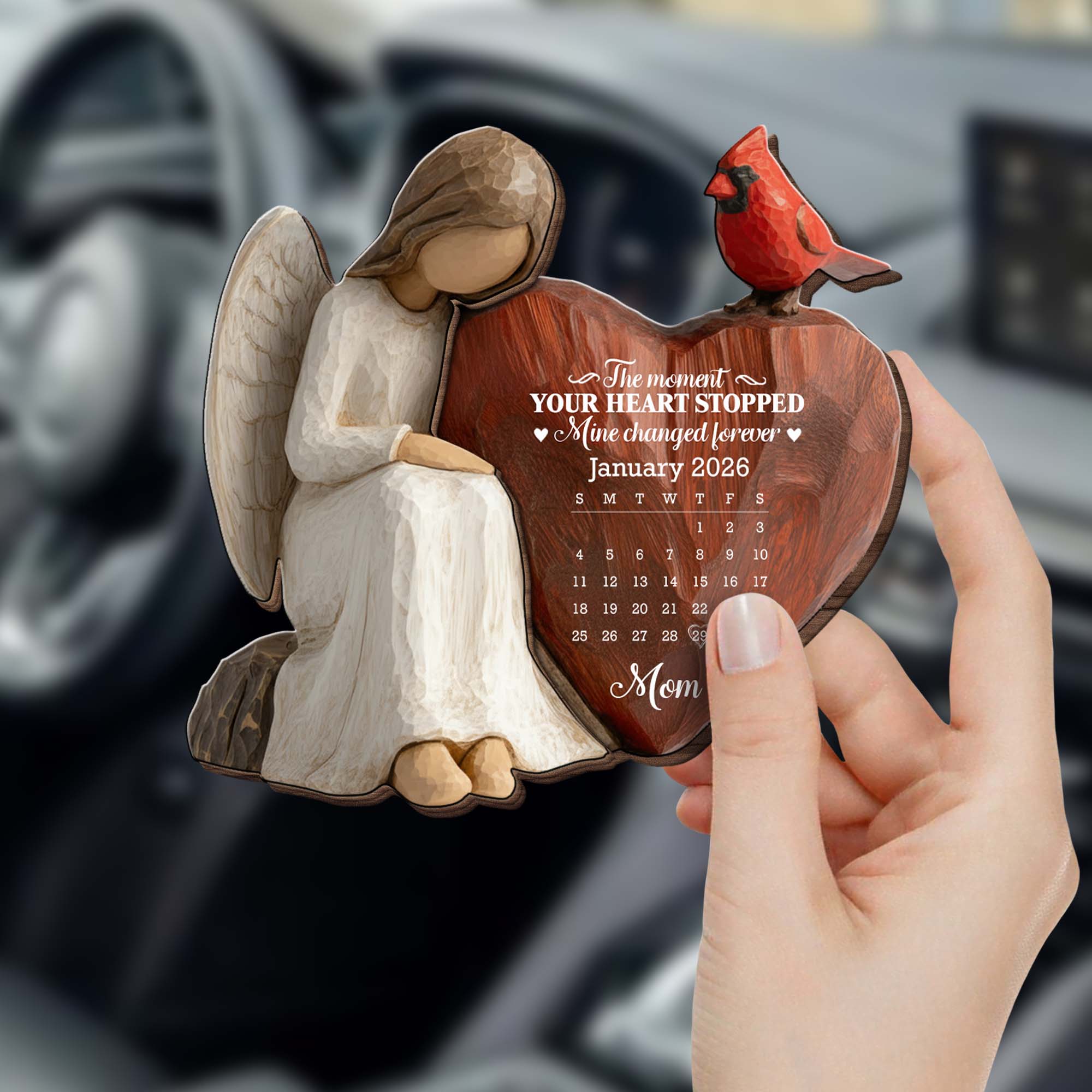 Personalized Wood Heart Car Visor Clip Memorial Gift for Mom