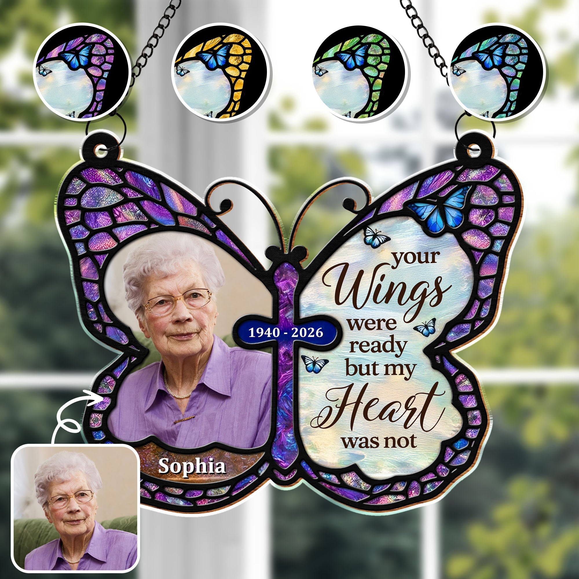 Personalized Butterfly Memorial Suncatcher Custom Photo Gift