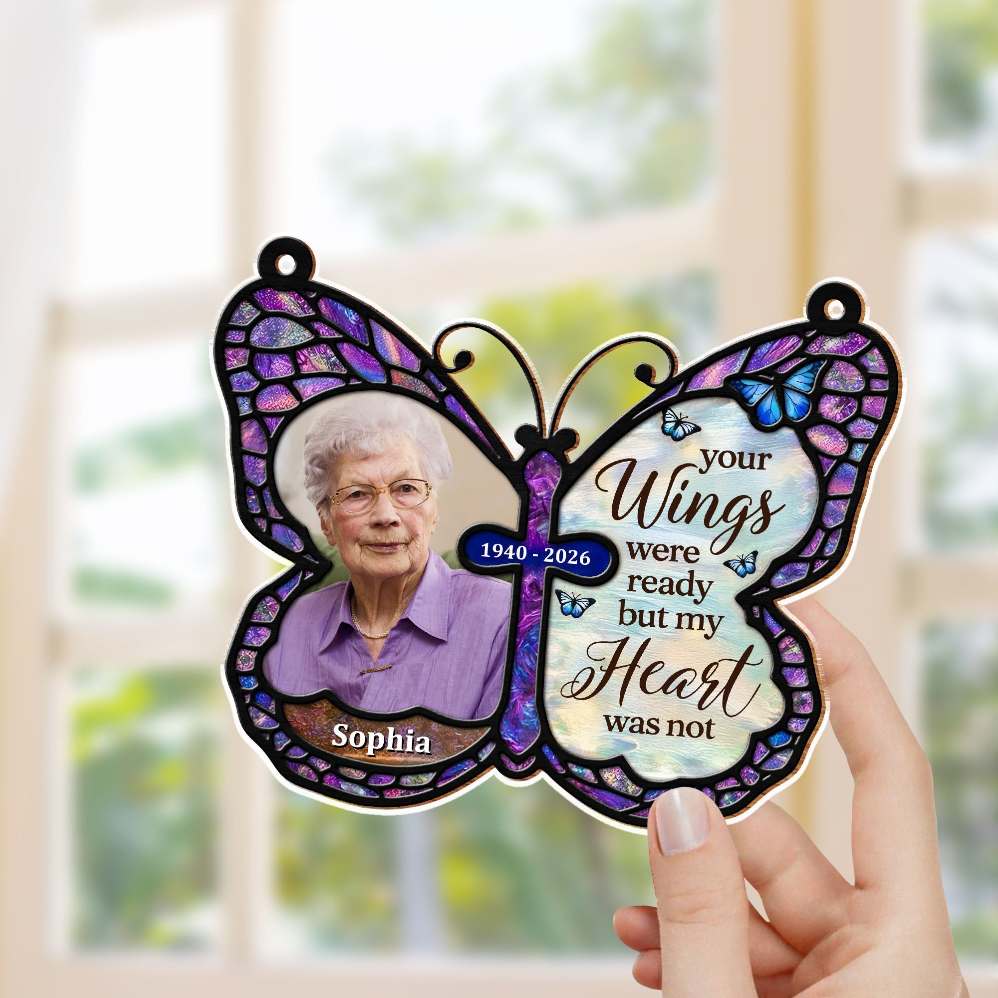 Personalized Butterfly Memorial Suncatcher Custom Photo Gift