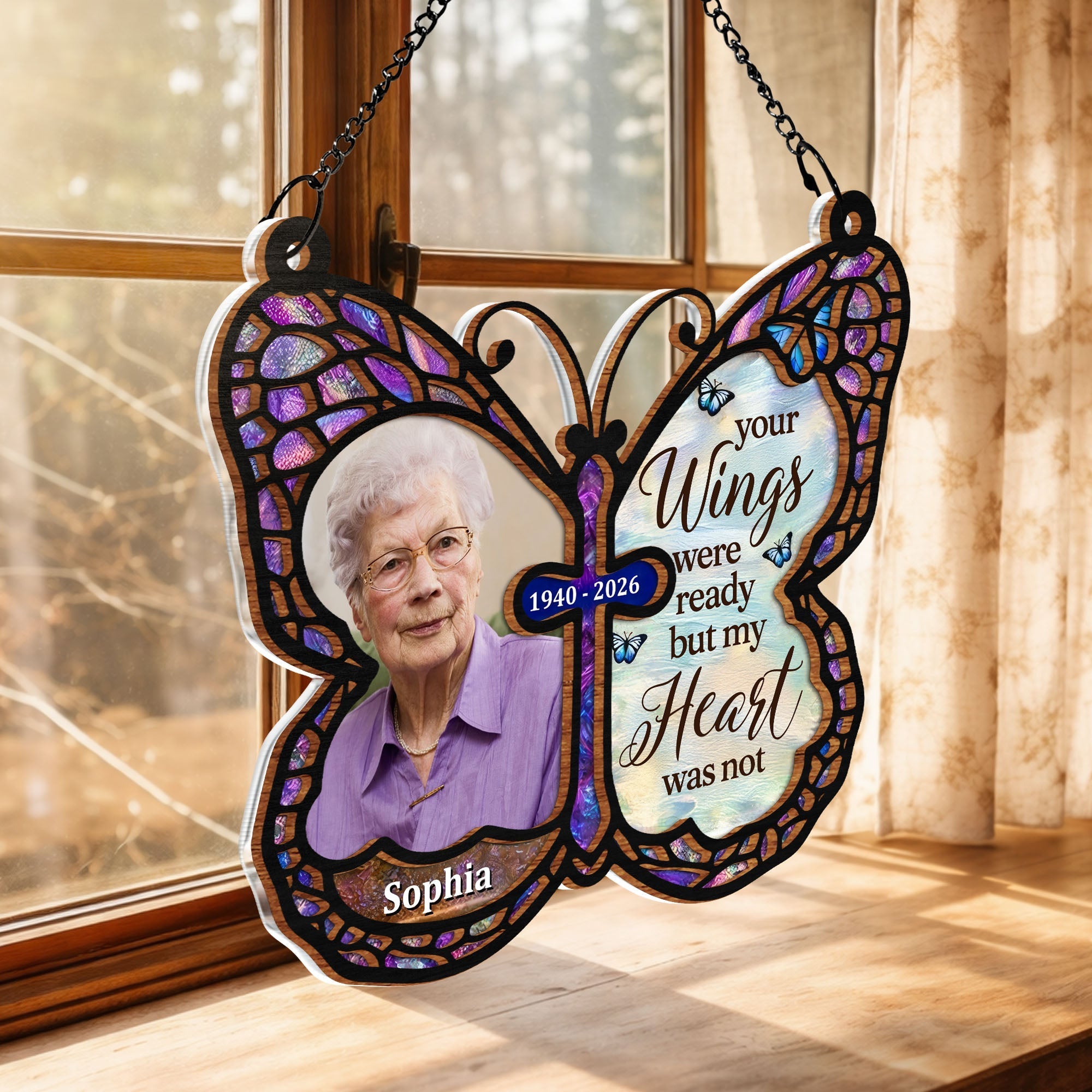Personalized Butterfly Memorial Suncatcher Custom Photo Gift