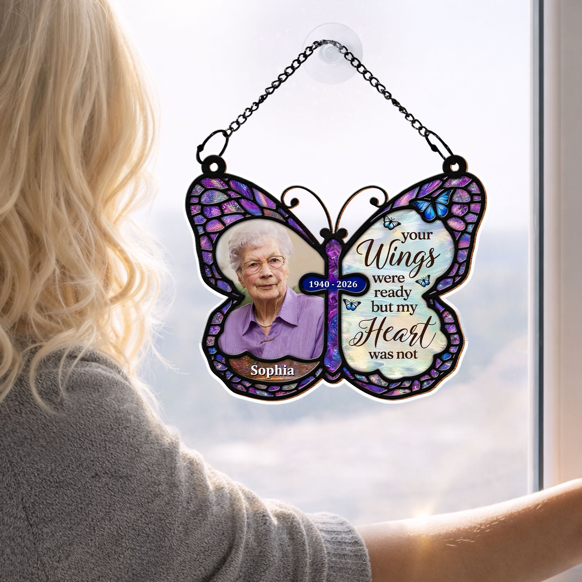 Personalized Butterfly Memorial Suncatcher Custom Photo Gift