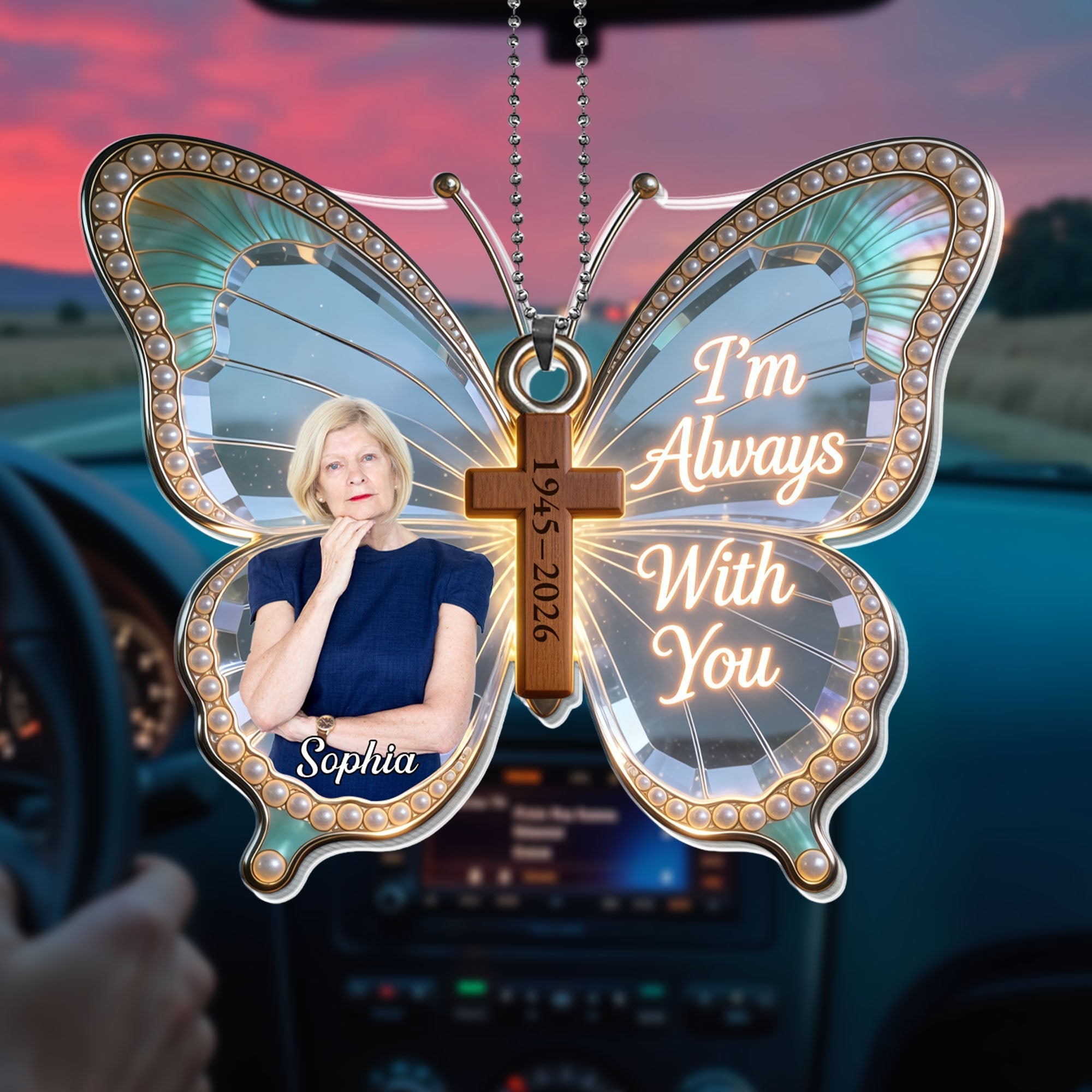 Personalized Butterfly Cross Photo Ornament Custom Gift for Family