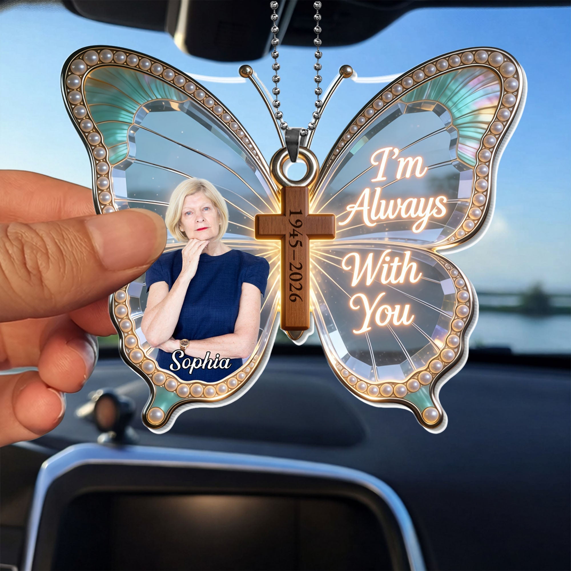Personalized Butterfly Cross Photo Ornament Custom Gift for Family