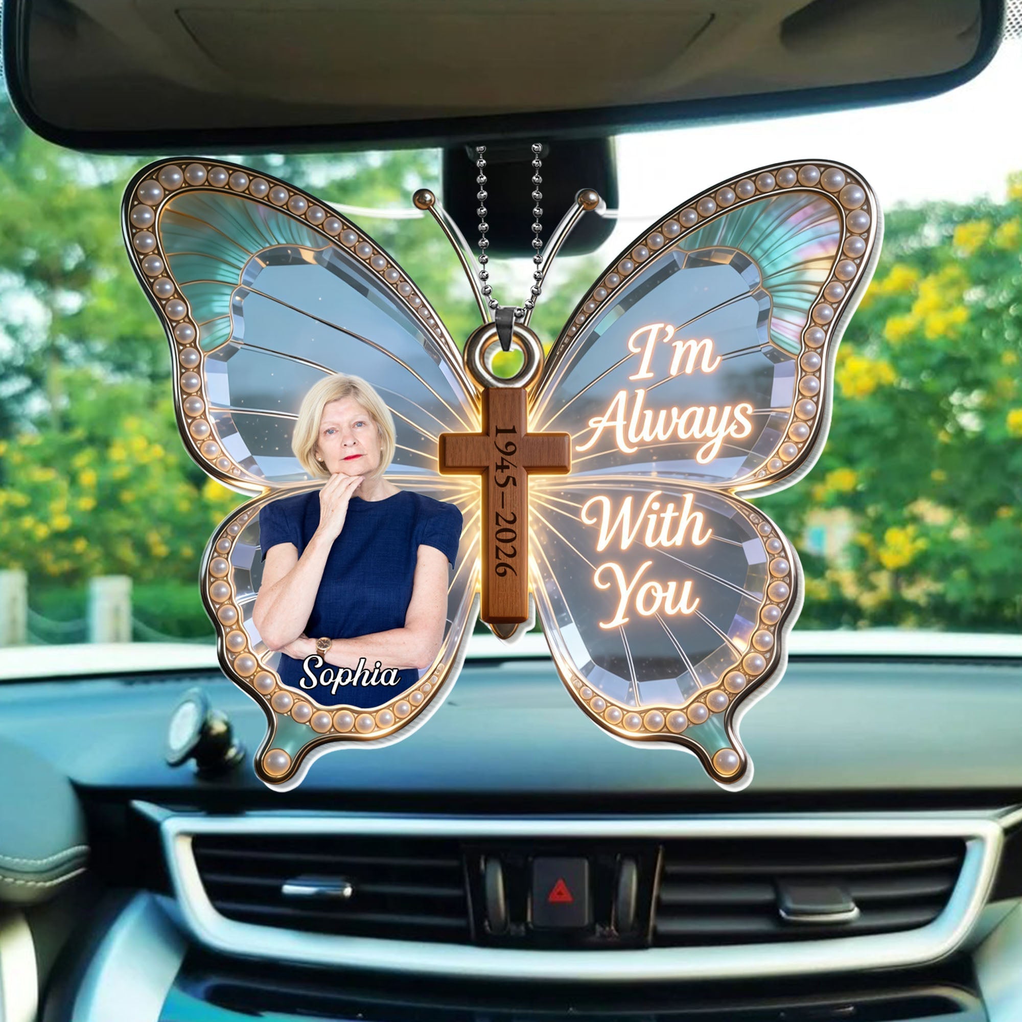 Personalized Butterfly Cross Photo Ornament Custom Gift for Family