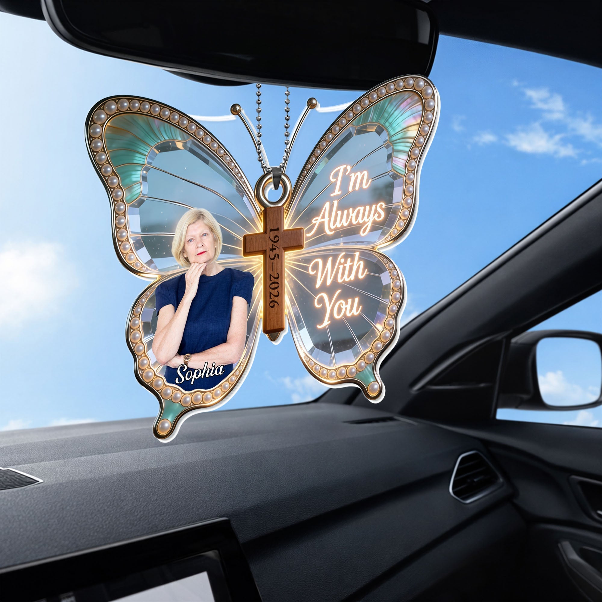 Personalized Butterfly Cross Photo Ornament Custom Gift for Family