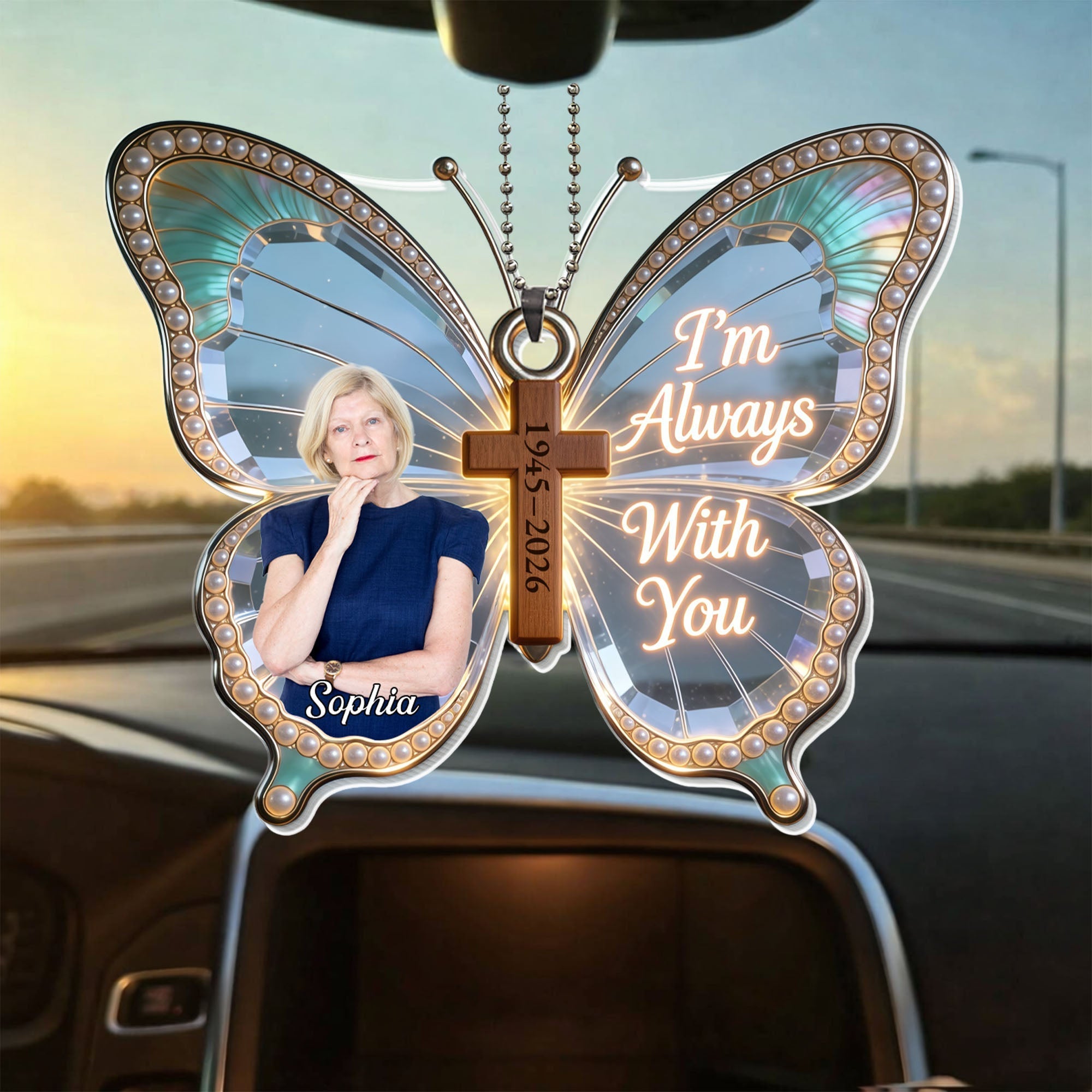 Personalized Butterfly Cross Photo Ornament Custom Gift for Family
