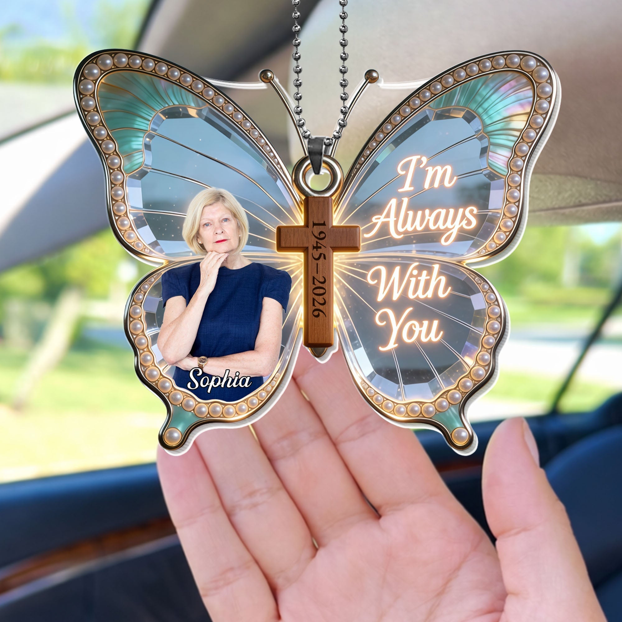 Personalized Butterfly Cross Photo Ornament Custom Gift for Family