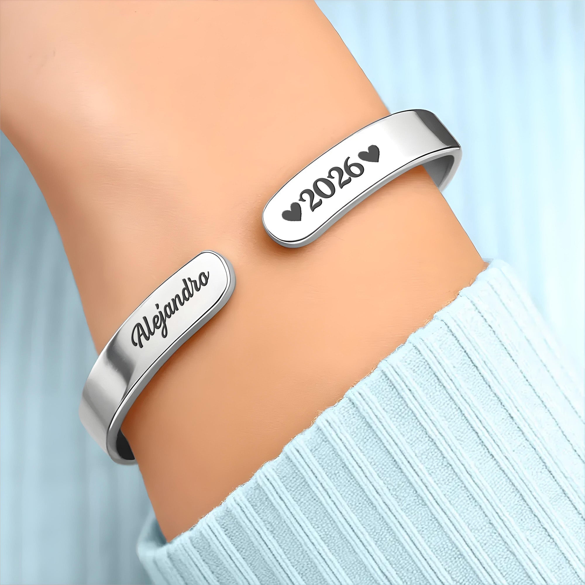 Personalized Stainless Steel Bracelet Cuff Custom Name Gift for Memorial
