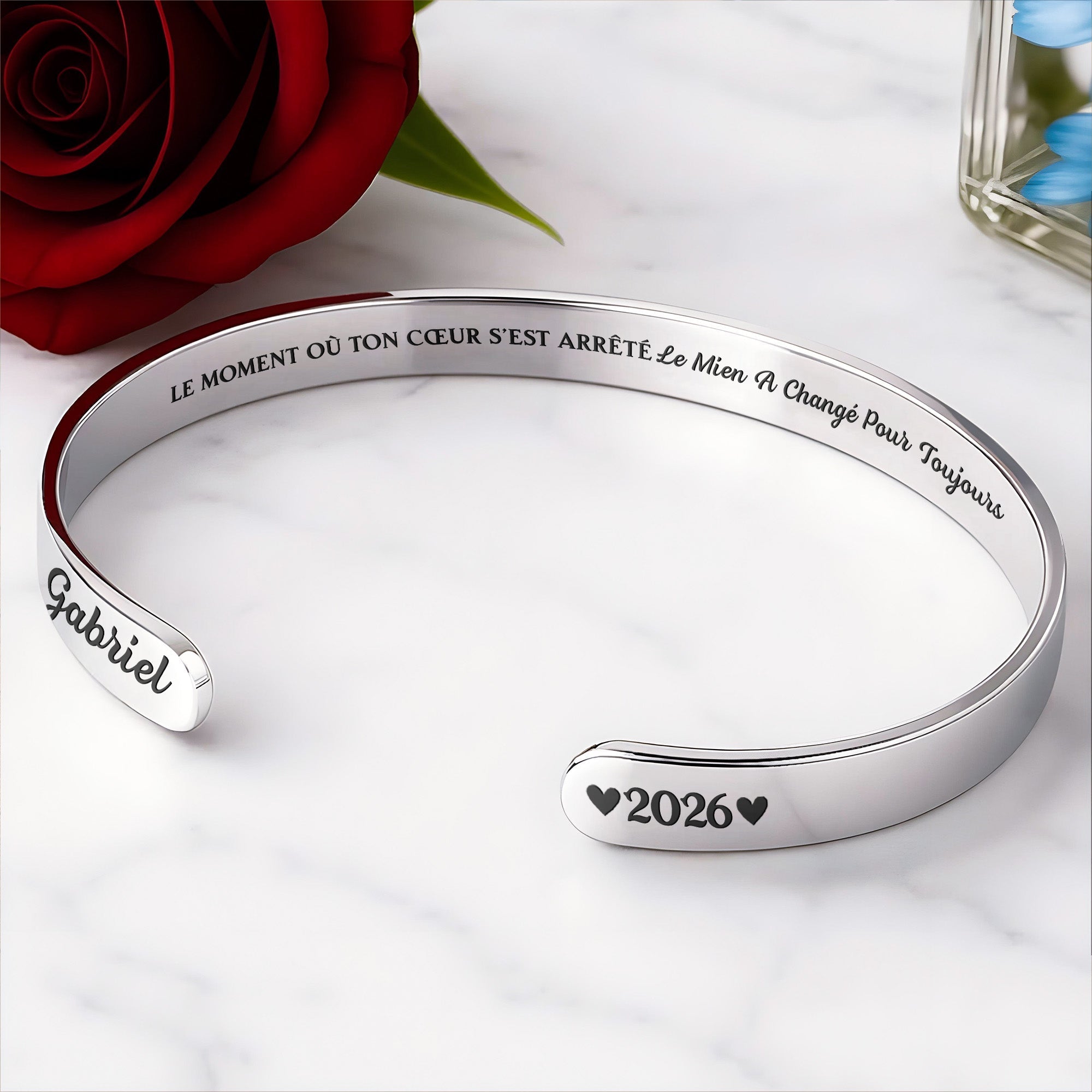 Personalized Stainless Steel Heart Memorial Bracelet Cuff for Loved Ones